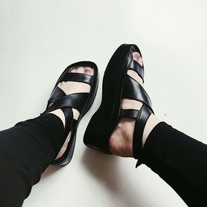 Bagnoli & Bonifacio Strap Black Leather Platforms